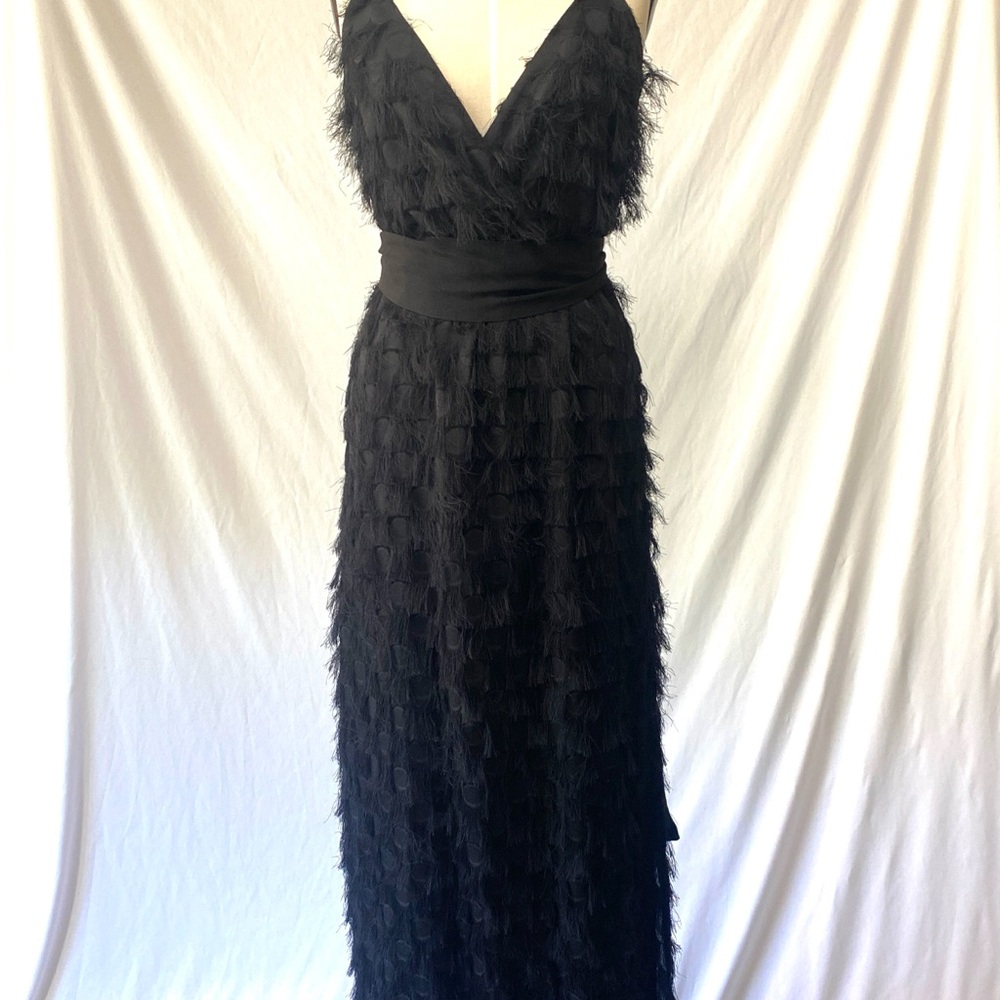 ALI + JAY Long Black Shag Fringe Dress with Spaghetti Straps XS - Picture 2 of 8